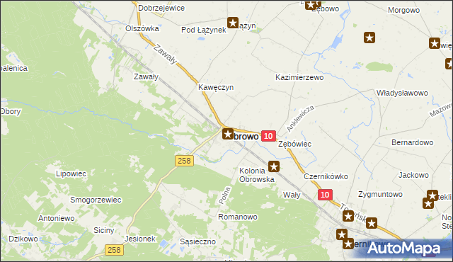 mapa Obrowo powiat toruński, Obrowo powiat toruński na mapie Targeo