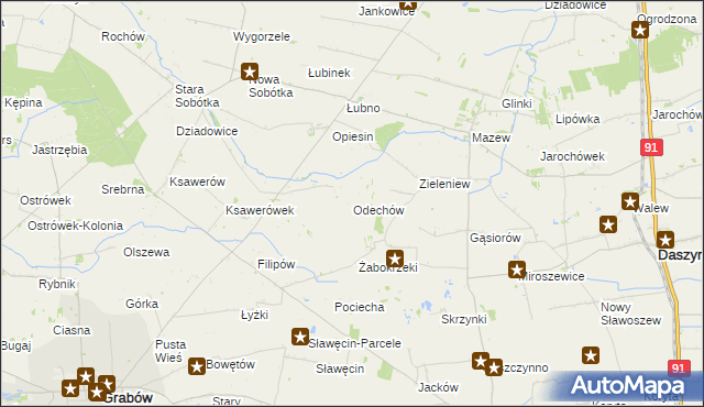 mapa Odechów gmina Grabów, Odechów gmina Grabów na mapie Targeo