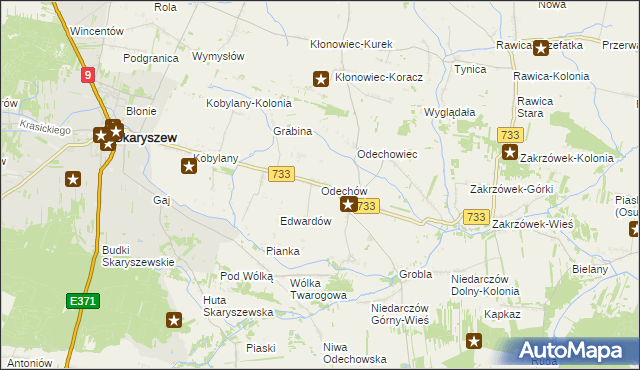 mapa Odechów gmina Skaryszew, Odechów gmina Skaryszew na mapie Targeo