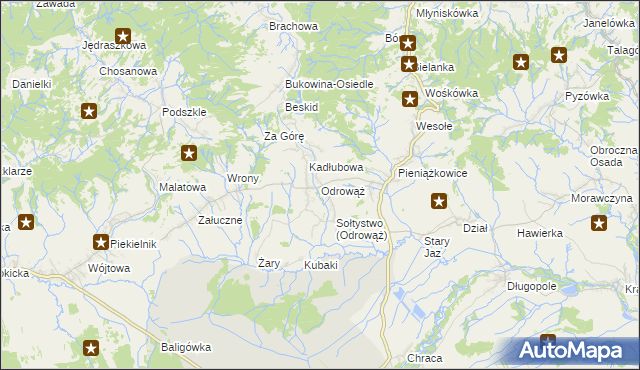 mapa Odrowąż gmina Czarny Dunajec, Odrowąż gmina Czarny Dunajec na mapie Targeo