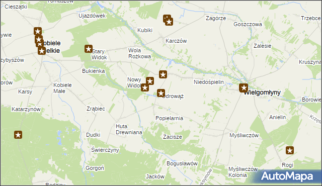 mapa Odrowąż gmina Wielgomłyny, Odrowąż gmina Wielgomłyny na mapie Targeo
