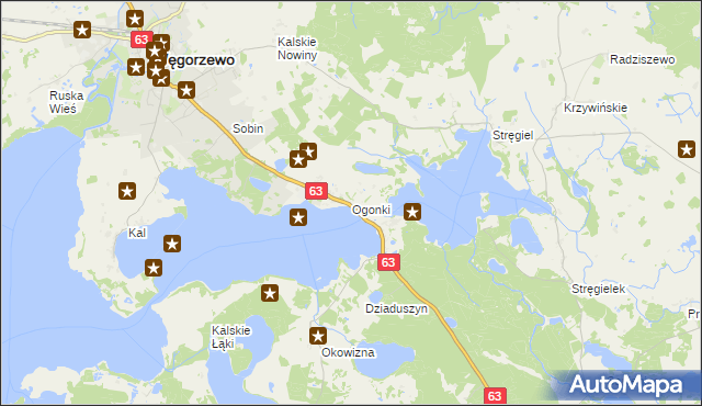 mapa Ogonki gmina Węgorzewo, Ogonki gmina Węgorzewo na mapie Targeo