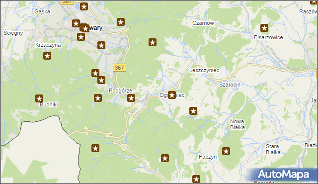 mapa Ogorzelec gmina Kamienna Góra, Ogorzelec gmina Kamienna Góra na mapie Targeo