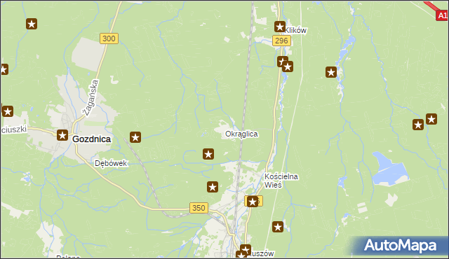 mapa Okrąglica gmina Węgliniec, Okrąglica gmina Węgliniec na mapie Targeo