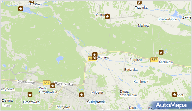 mapa Okuniew, Okuniew na mapie Targeo