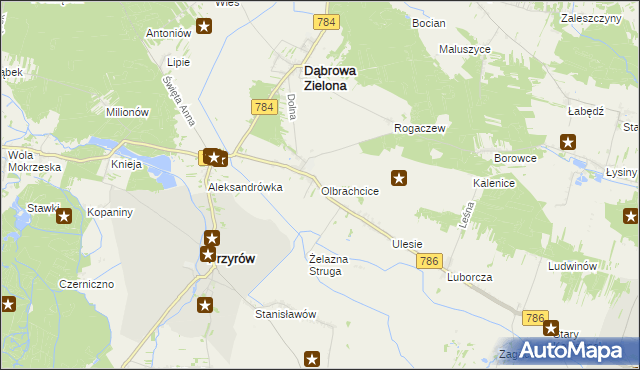 mapa Olbrachcice gmina Dąbrowa Zielona, Olbrachcice gmina Dąbrowa Zielona na mapie Targeo