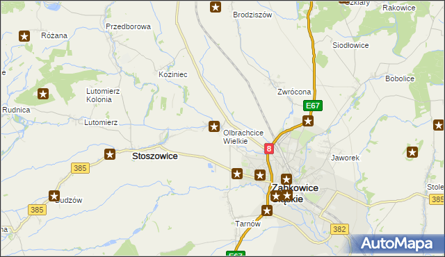 mapa Olbrachcice Wielkie, Olbrachcice Wielkie na mapie Targeo