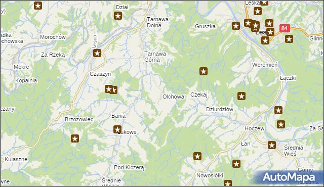 mapa Olchowa gmina Zagórz, Olchowa gmina Zagórz na mapie Targeo