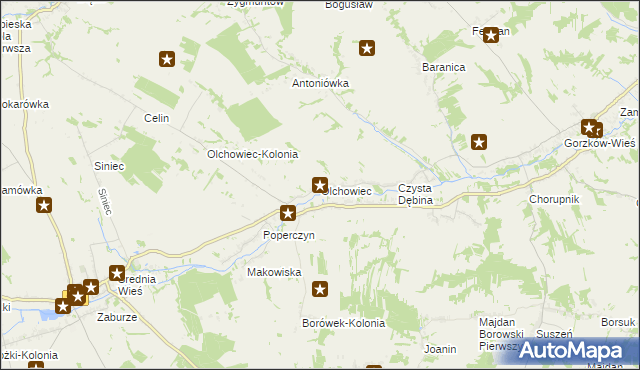 mapa Olchowiec gmina Żółkiewka, Olchowiec gmina Żółkiewka na mapie Targeo