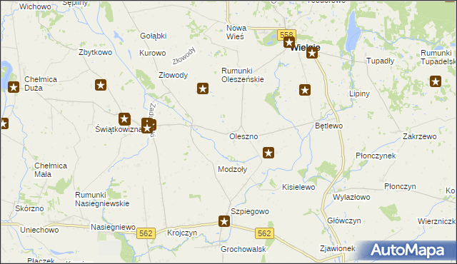 mapa Oleszno gmina Wielgie, Oleszno gmina Wielgie na mapie Targeo