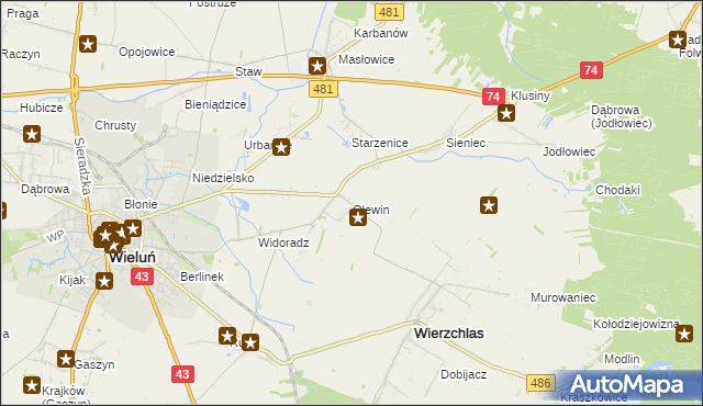 mapa Olewin gmina Wieluń, Olewin gmina Wieluń na mapie Targeo