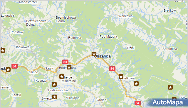 mapa Olszanica powiat leski, Olszanica powiat leski na mapie Targeo