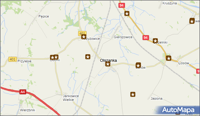 mapa Olszanka powiat brzeski, Olszanka powiat brzeski na mapie Targeo