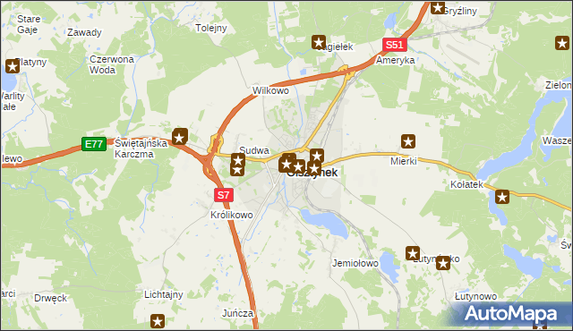 mapa Olsztynek, Olsztynek na mapie Targeo