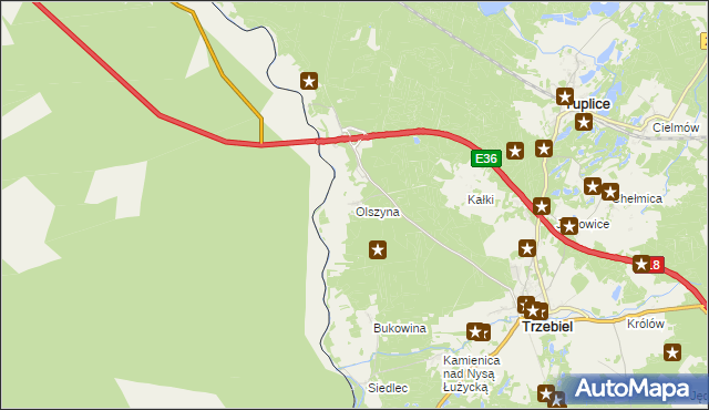 mapa Olszyna gmina Trzebiel, Olszyna gmina Trzebiel na mapie Targeo
