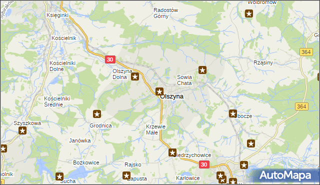 mapa Olszyna powiat lubański, Olszyna powiat lubański na mapie Targeo