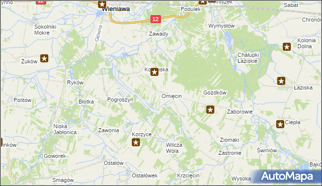 mapa Omięcin gmina Szydłowiec, Omięcin gmina Szydłowiec na mapie Targeo