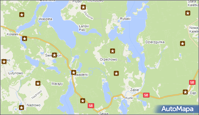 mapa Orzechowo gmina Olsztynek, Orzechowo gmina Olsztynek na mapie Targeo