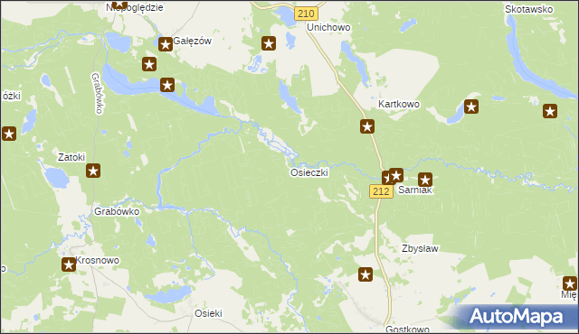 mapa Osieczki gmina Borzytuchom, Osieczki gmina Borzytuchom na mapie Targeo