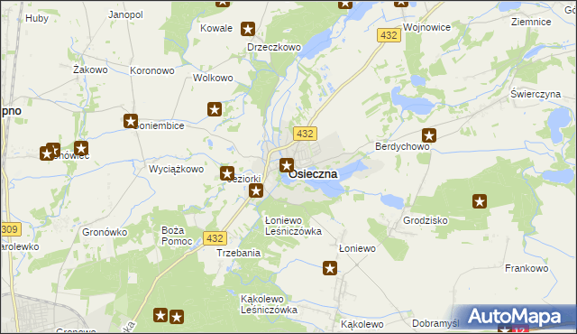 mapa Osieczna powiat leszczyński, Osieczna powiat leszczyński na mapie Targeo