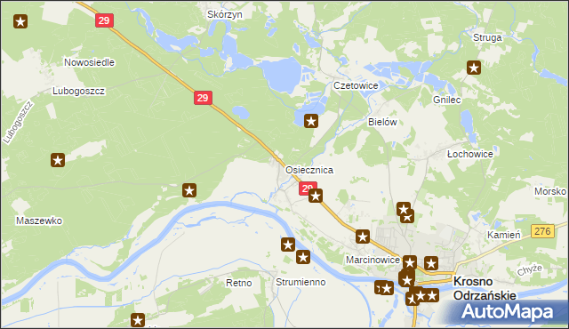 mapa Osiecznica gmina Krosno Odrzańskie, Osiecznica gmina Krosno Odrzańskie na mapie Targeo