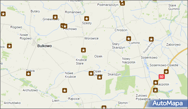 mapa Osiek gmina Bulkowo, Osiek gmina Bulkowo na mapie Targeo