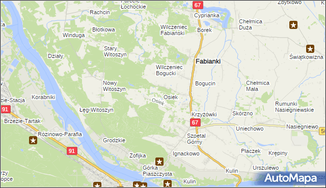 mapa Osiek gmina Fabianki, Osiek gmina Fabianki na mapie Targeo