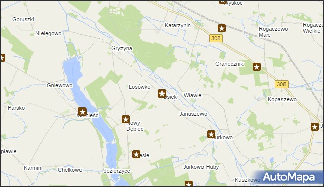 mapa Osiek gmina Kościan, Osiek gmina Kościan na mapie Targeo