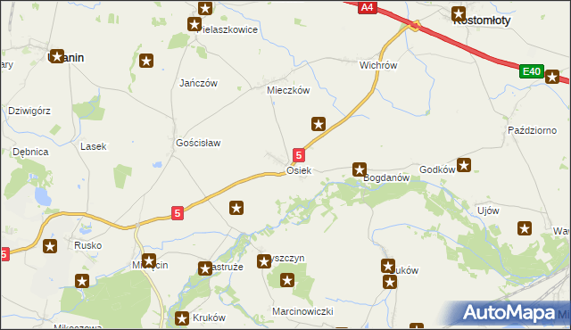 mapa Osiek gmina Kostomłoty, Osiek gmina Kostomłoty na mapie Targeo