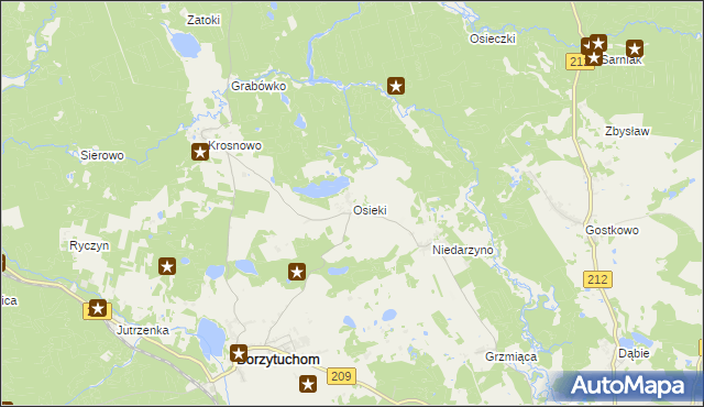 mapa Osieki gmina Borzytuchom, Osieki gmina Borzytuchom na mapie Targeo