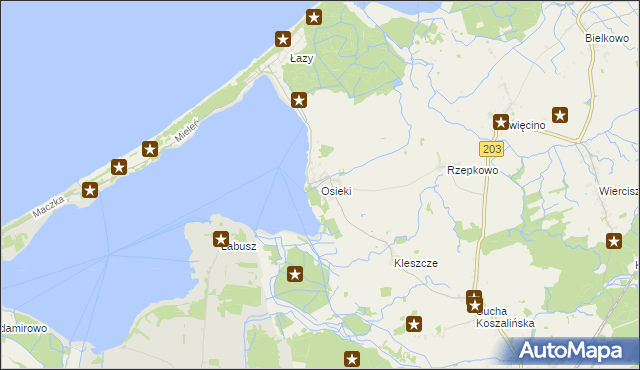 mapa Osieki gmina Sianów, Osieki gmina Sianów na mapie Targeo