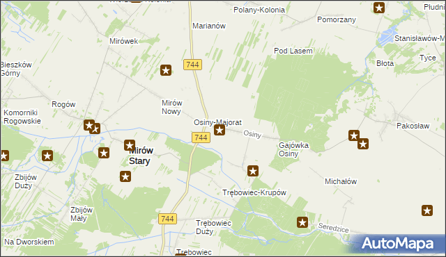 mapa Osiny gmina Mirzec, Osiny gmina Mirzec na mapie Targeo