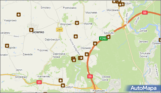 mapa Osówiec gmina Sicienko, Osówiec gmina Sicienko na mapie Targeo