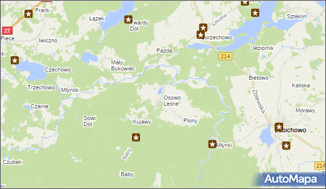 mapa Osowo Leśne, Osowo Leśne na mapie Targeo