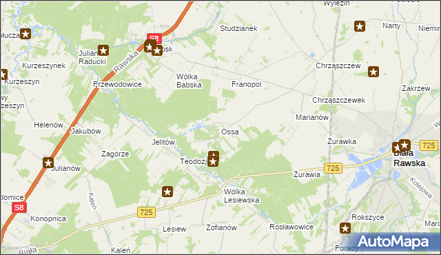 mapa Ossa gmina Biała Rawska, Ossa gmina Biała Rawska na mapie Targeo