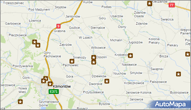 mapa Ossolin gmina Klimontów, Ossolin gmina Klimontów na mapie Targeo