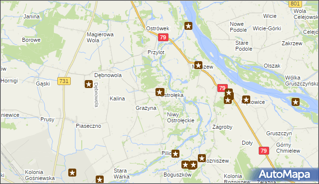 mapa Ostrołęka gmina Warka, Ostrołęka gmina Warka na mapie Targeo