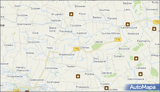 mapa Ostrów gmina Proszowice, Ostrów gmina Proszowice na mapie Targeo