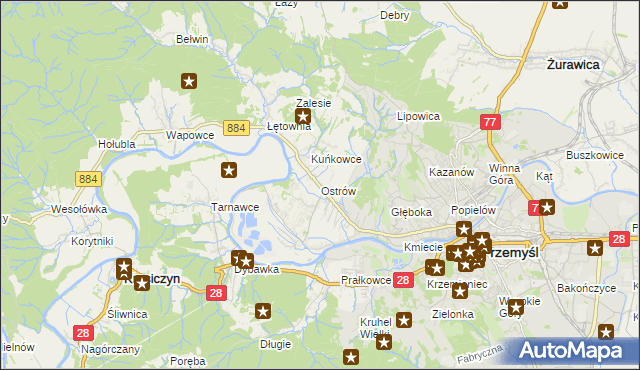 mapa Ostrów gmina Przemyśl, Ostrów gmina Przemyśl na mapie Targeo
