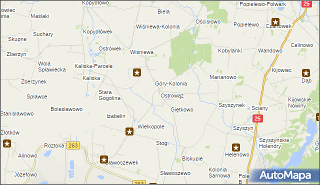 mapa Ostrowąż, Ostrowąż na mapie Targeo