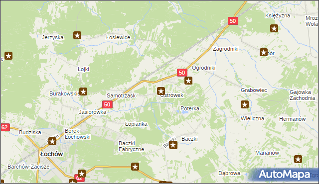 mapa Ostrówek gmina Łochów, Ostrówek gmina Łochów na mapie Targeo