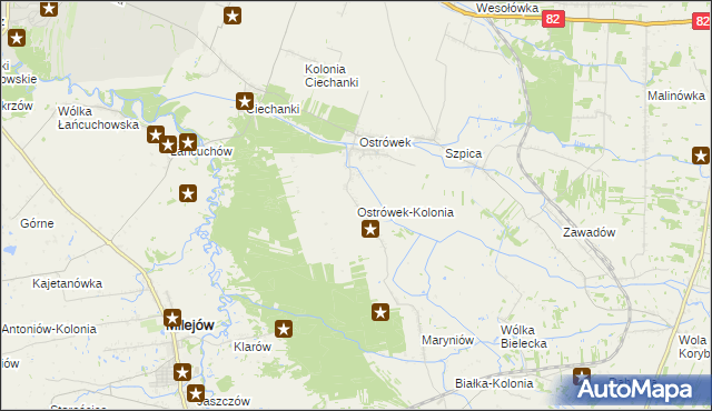 mapa Ostrówek-Kolonia gmina Milejów, Ostrówek-Kolonia gmina Milejów na mapie Targeo