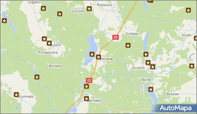 mapa Ostrowiec gmina Dębno, Ostrowiec gmina Dębno na mapie Targeo