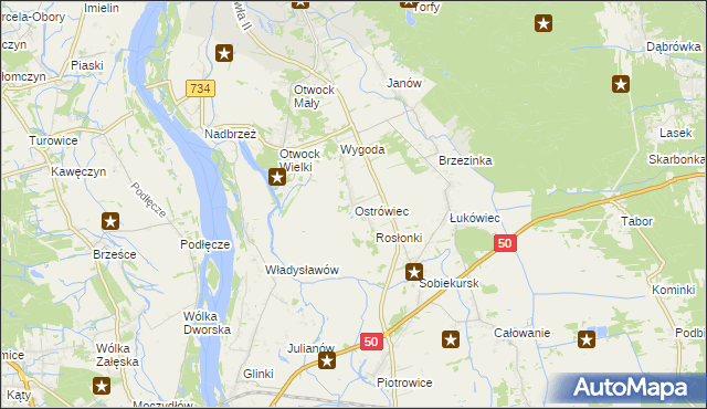 mapa Ostrówiec gmina Karczew, Ostrówiec gmina Karczew na mapie Targeo