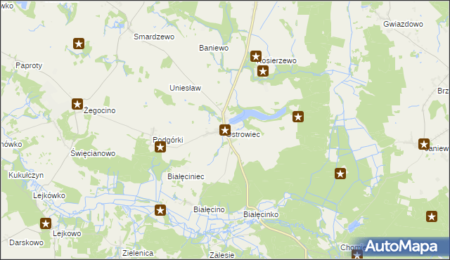 mapa Ostrowiec gmina Malechowo, Ostrowiec gmina Malechowo na mapie Targeo