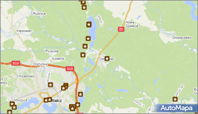 mapa Ostrowiec gmina Wałcz, Ostrowiec gmina Wałcz na mapie Targeo