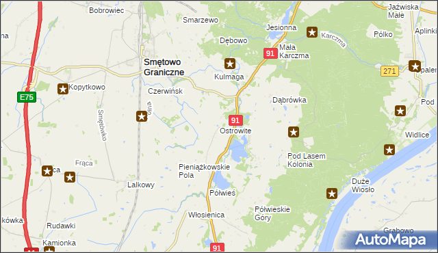 mapa Ostrowite gmina Gniew, Ostrowite gmina Gniew na mapie Targeo