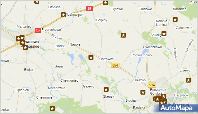 mapa Ostrowite gmina Golub-Dobrzyń, Ostrowite gmina Golub-Dobrzyń na mapie Targeo