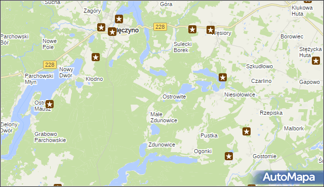 mapa Ostrowite gmina Sulęczyno, Ostrowite gmina Sulęczyno na mapie Targeo