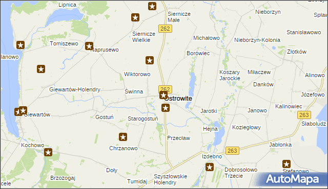 mapa Ostrowite powiat słupecki, Ostrowite powiat słupecki na mapie Targeo